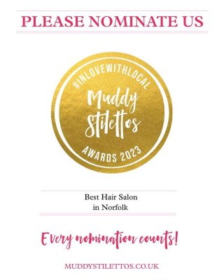 The closing date for nominations is today at 5pm so if you haven’t already voted for us we’d love it if you did! Thank you so much! https://norfolk.muddystilettos.co.uk/awards/nominate/ ❤️#fghsaloncoltishall #muddystilettos #muddyawards2023 #inlovewithlocal